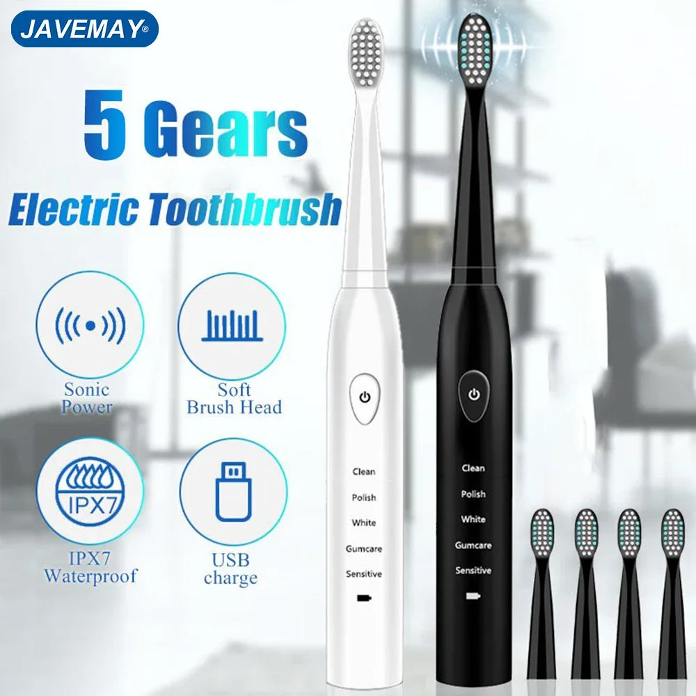 Powerful Ultrasonic Sonic Electric Toothbrush USB Charge Rechargeable