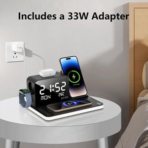7-in-1 Wireless Charging Station with Clock and Night Light