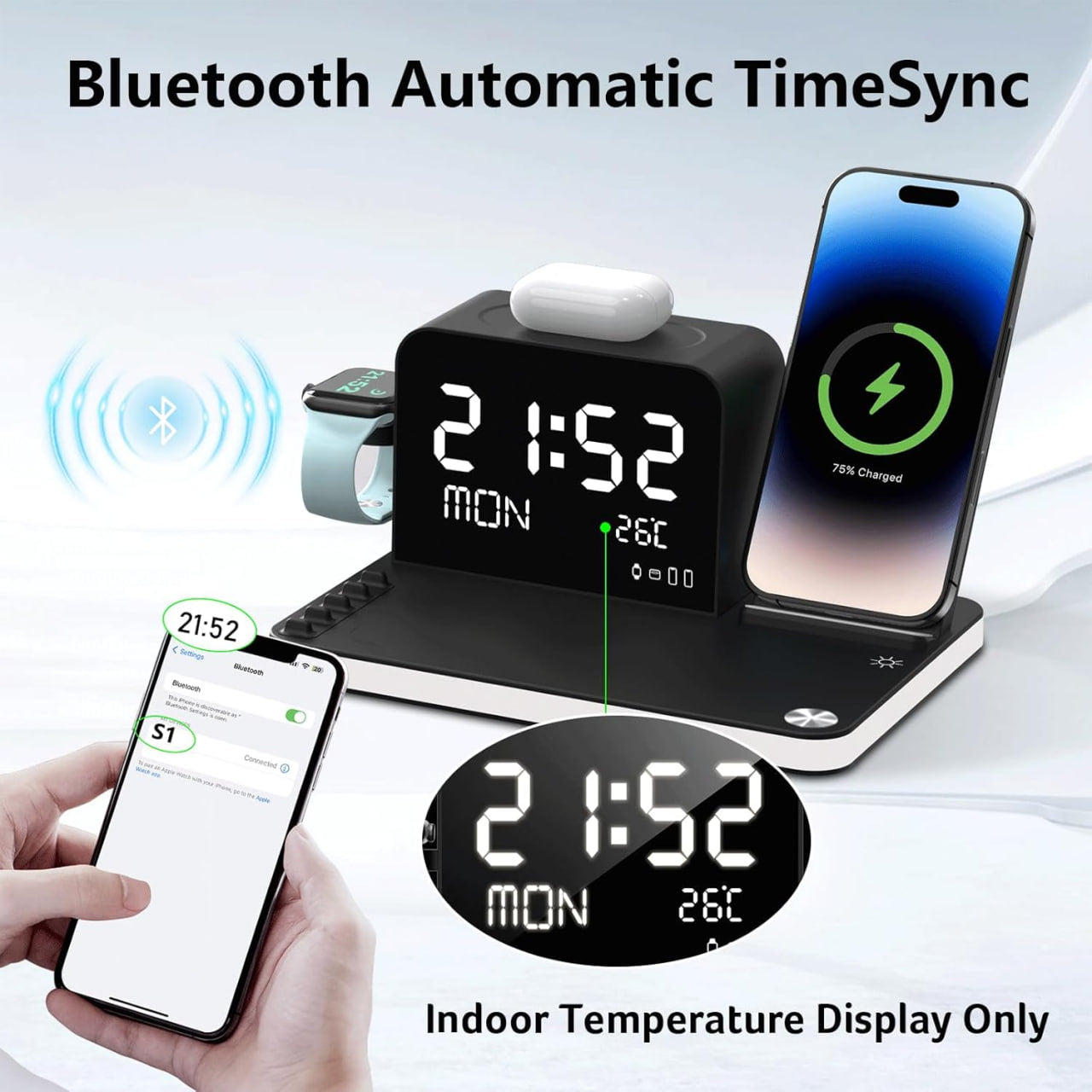 7-in-1 Wireless Charging Station with Clock and Night Light